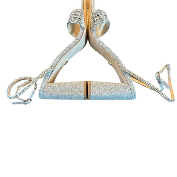 Badgley Mischka  Becca Strappy Block Heels Silver Metallic Rhinestone NEW Size 7 - Picture 9 of 11
